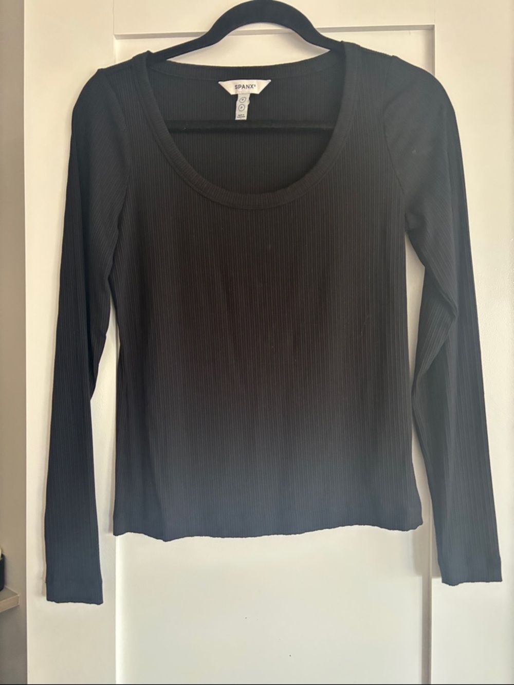 SPANX Black Ribbed Long-Sleeve Scoop Neck Top
